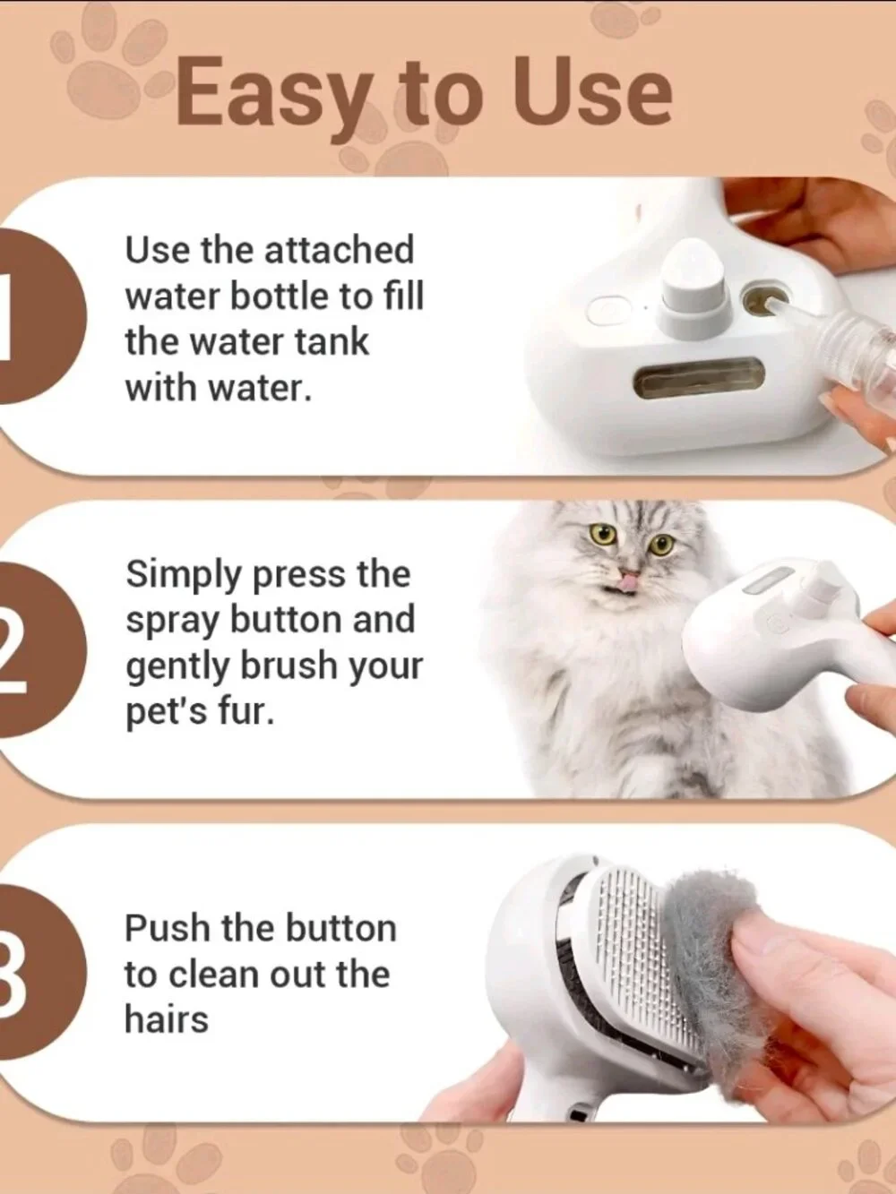 NEW Steam Brush for Pets Long Short Haired, 3-in-1 Spray Dematting Comb